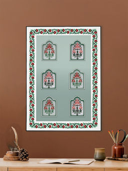 Nestroots - Mughal Marvels in Green Wall Painting Black Floating Frame