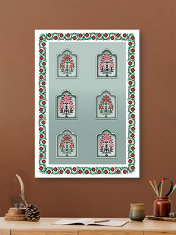 Nestroots - Mughal Marvels in Green Wall Painting Multi-Color Canvas Stretch