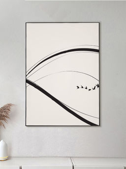Nestroots - Modern Black and White Abstract Canvas Printed Wall Painting Black Floating Frame