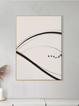 Nestroots - Modern Black and White Abstract Canvas Printed Wall Painting Gold Floating Frame