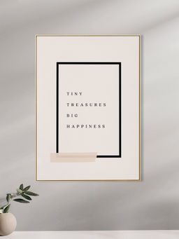 Nestroots - Scripted Happiness Canvas Wall Art Quotes Printed Wall Painting Gold Floating Frame