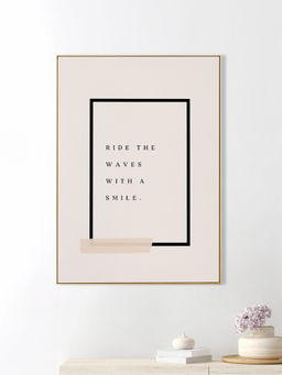 Nestroots - Smile and Ride the Waves Canvas Art Quotes Printed Wall Painting Gold Floating Frame