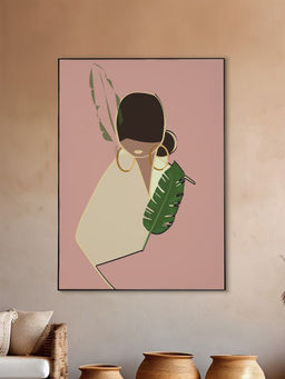 Nestroots - Graceful Woman Leaf Canvas Art Printed Wall Painting Black Floating Frame