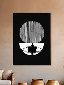 Nestroots - Tranquil Solitude: Boat Canvas Art Printed Wall Painting Black Floating Frame