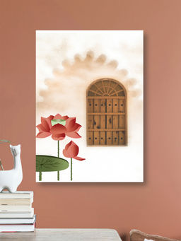 Nestroots - Lotus Door Canvas Wall Art Printed Wall Painting Multi-Color Canvas Stretch