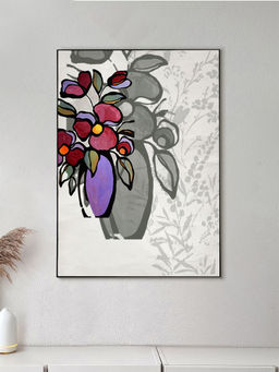 Nestroots - Elegant Flower Vase Canvas Art Abstract Painting Black Floating Frame