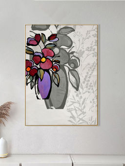 Nestroots - Elegant Flower Vase Canvas Art Abstract Painting Gold Floating Frame