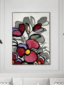 Nestroots - Floral Array Canvas Wall Art Abstract Painting Black Floating Frame