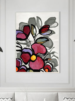 Nestroots - Floral Array Canvas Wall Art Abstract Painting White Floating Frame