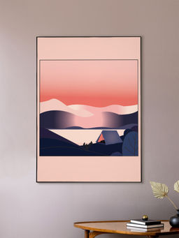 Nestroots - Mountain Sunset Canvas Wall Art Painting Black Floating Frame