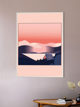 Nestroots - Mountain Sunset Canvas Wall Art Painting White Floating Frame