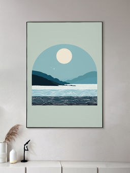 Nestroots - Ocean and Mountains Canvas Art Painting Black Floating Frame