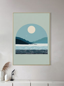 Nestroots - Ocean and Mountains Canvas Art Painting Gold Floating Frame