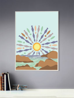 Nestroots - Sun and Sea Canvas Art Wall Painting White Floating Frame