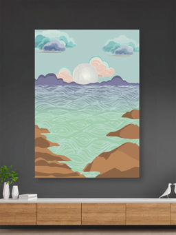 Nestroots - Tranquil Ocean Scene Canvas Art Print Wall Painting Multi-Color Canvas Stretch