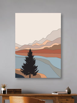 Nestroots - Serene Tree Mountains Canvas Art Print Wall Painting Multi-Color Canvas Stretch