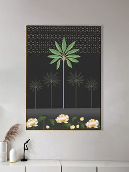 Nestroots - Monochrome Palm Tree Canvas Art Print Wall Painting Gold Floating Frame