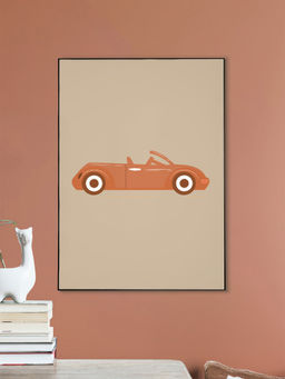 Nestroots - Red Vintage Car Abstract Canvas Art Printed Wall Painting Black Floating Frame