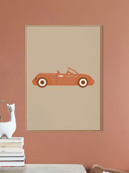 Nestroots - Red Vintage Car Abstract Canvas Art Printed Wall Painting Gold Floating Frame