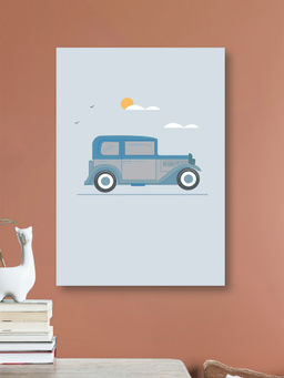 Nestroots - Blue Vintage Car Abstract Canvas Art Printed Wall Painting Multi-Color Canvas Stretch