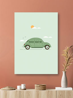 Nestroots - Green Vintage Car Abstract Canvas Art Printed Wall Painting Multi-Color Canvas Stretch