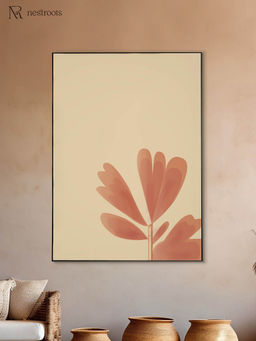 Nestroots - Bright Pink and Orange Flower Print Canvas Art Wall Painting Black Floating Frame