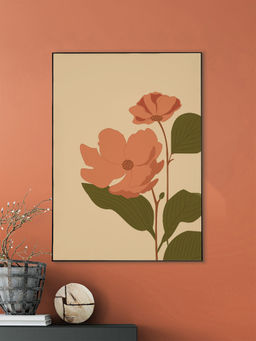 Nestroots - Vibrant Pink and Orange Floral Print Canvas Art Wall Painting Black Floating Frame