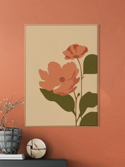 Nestroots - Vibrant Pink and Orange Floral Print Canvas Art Wall Painting Gold Floating Frame
