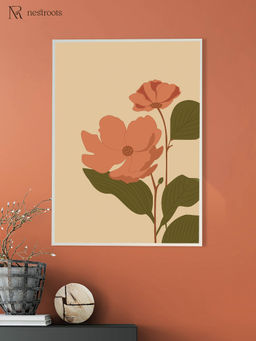 Nestroots - Vibrant Pink and Orange Floral Print Canvas Art Wall Painting White Floating Frame