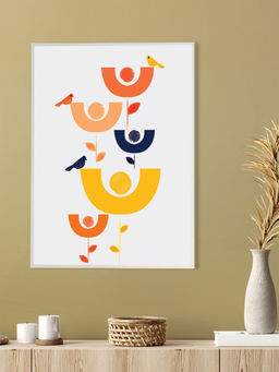 Nestroots - Colorful Birds Abstract Canvas Print White Floating Frame