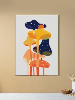 Nestroots - Whimsical Mushroom Canvas Artwork Gold Floating Frame