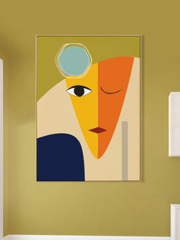 Nestroots - Vibrant Abstract Face Artwork Gold Floating Frame
