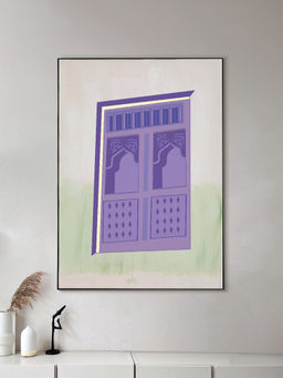 Nestroots - Luxurious Purple Window Canvas Wall Painting Black Floating Frame