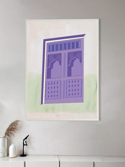 Nestroots - Luxurious Purple Window Canvas Wall Painting White Floating Frame