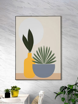 Nestroots - Graceful Plant And Elegant Vase Canvas Wall Painting Black Floating Frame