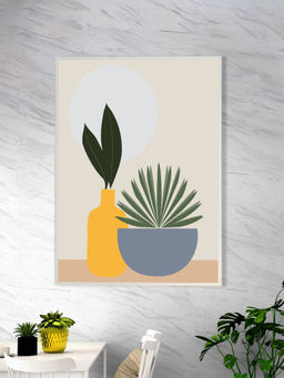 Nestroots - Graceful Plant And Elegant Vase Canvas Wall Painting White Floating Frame
