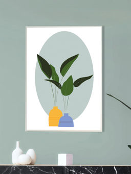 Nestroots - Tranquil Green Plant Vase Art Canvas Wall Painting White Floating Frame