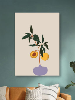 Nestroots - Vibrant Peach and Lush Plant Canvas Wall Painting Multi-Color Canvas Stretch