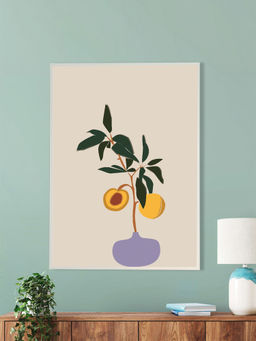 Nestroots - Vibrant Peach and Lush Plant Canvas Wall Painting White Floating Frame