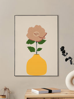 Nestroots - Vibrant Flower in Yellow Vase Canvas Wall Painting Black Floating Frame