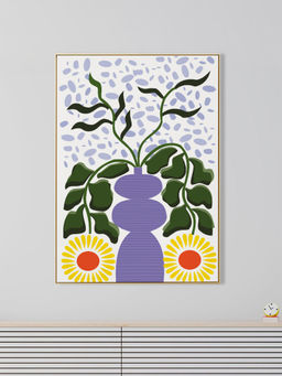 Nestroots - Vibrant Floral Vase Wall Art Canvas Wall Painting Gold Floating Frame