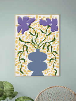 Nestroots - Purple Floral Vase Wall Art Canvas Wall Painting Gold Floating Frame