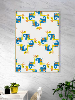 Nestroots - Blue and Orange Elephant Canvas Wall Painting Gold Floating Frame