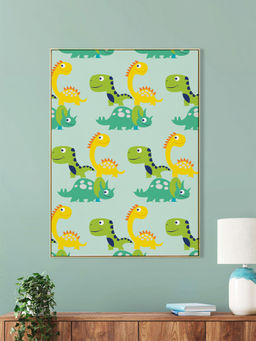 Nestroots - Colorful Dinosaur Pattern Canvas Art Canvas Wall Painting Gold Floating Frame