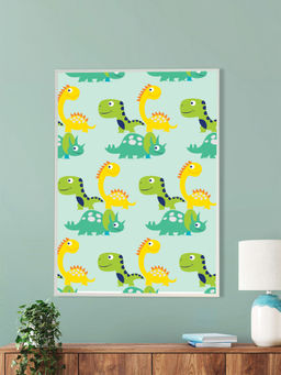 Nestroots - Colorful Dinosaur Pattern Canvas Art Canvas Wall Painting White Floating Frame