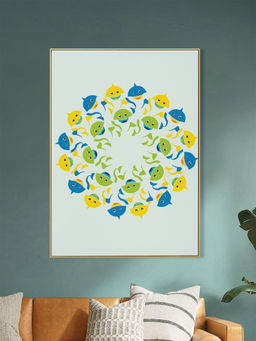 Nestroots - Colorful Fish Design Canvas Art Canvas Wall Painting Gold Floating Frame