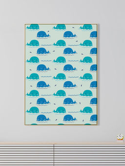 Nestroots - Striking Blue Whale Pattern Design Canvas Wall Painting Gold Floating Frame