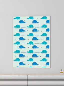 Nestroots - Striking Blue Whale Pattern Design Canvas Wall Painting White Floating Frame