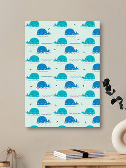 Nestroots - Elegant Blue Whale Pattern Decor Canvas Wall Painting White Floating Frame