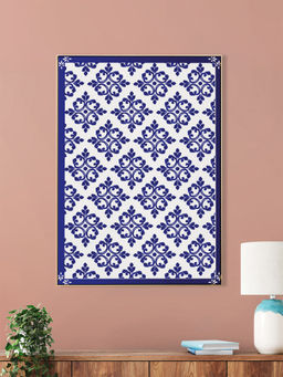 Nestroots - Elegant Blue and White Canvas Wall Painting Gold Floating Frame